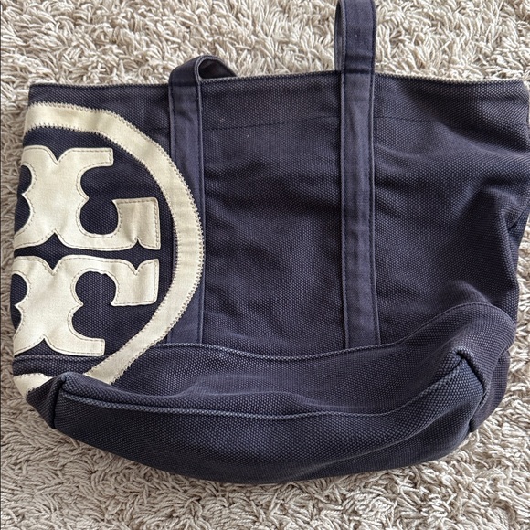 Tory Burch Handbags - Tory Burch Navy and Cream Tote Bag Beach Bag Canvas